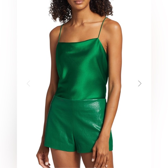 Alice + Olivia Harmon Drapey Slip Tank in Deep Sage - Picture 1 of 12